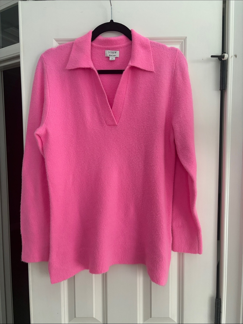 J. Crew Bright Pink Collared V-Neck Sweater